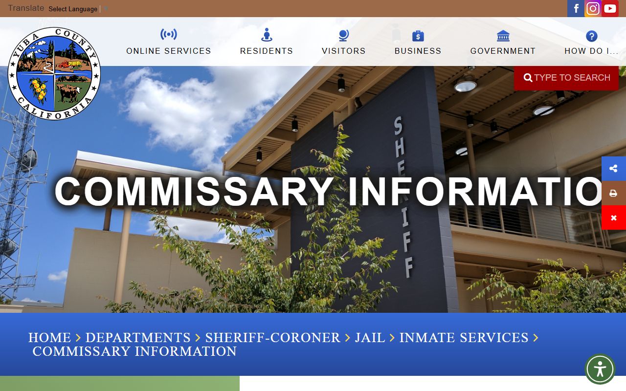 Yuba County Jail commissary and property information