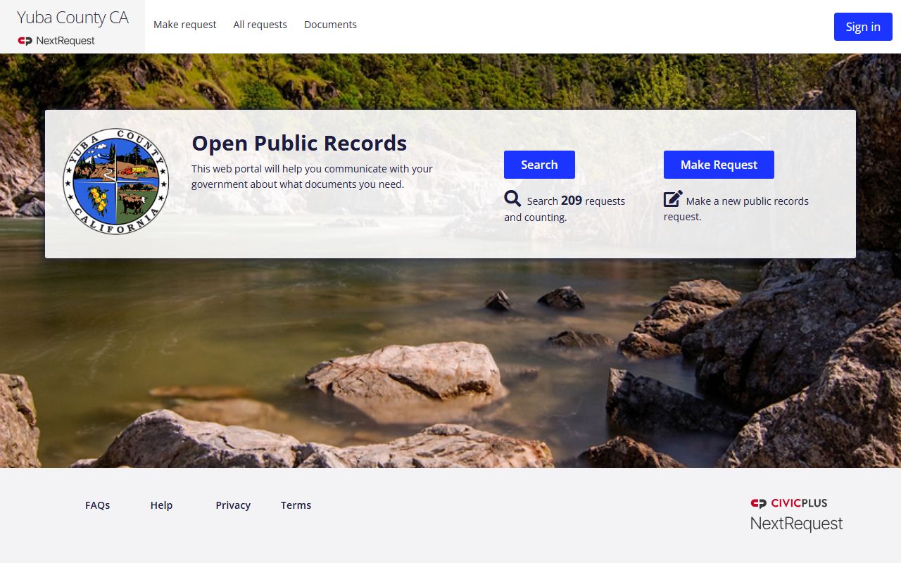 Yuba County NextRequest public records portal